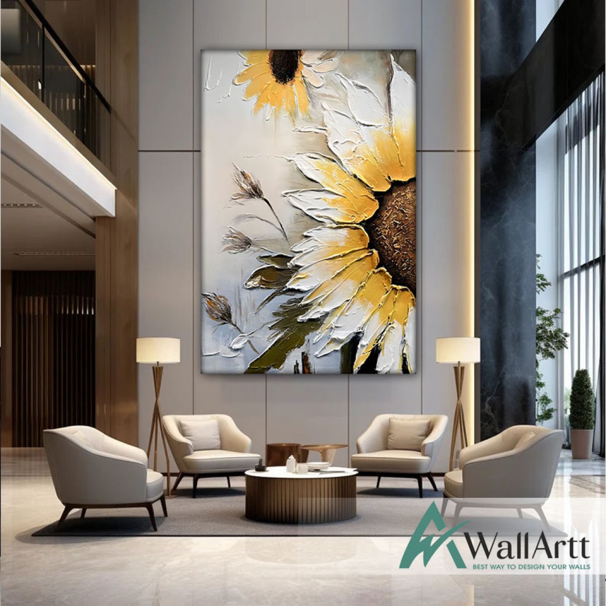 Abstract Sunflower 3D Heavy Textured Partial Oil Painting - Wall Art